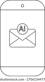Un contorno de smartphone muestra una notificación por correo electrónico etiquetada como IA en su pantalla