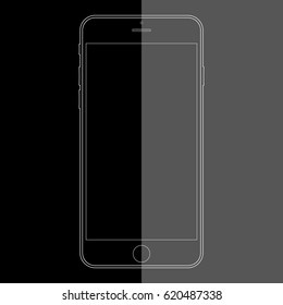 Smartphone outline icon. Smartphone  outline , cellphone wireframe template isolated on black background.  Smartphone front side view outline