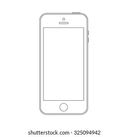 smartphone in outline icon design isolated on white background. mobile phone mockup in thin line style. stock vector illustration