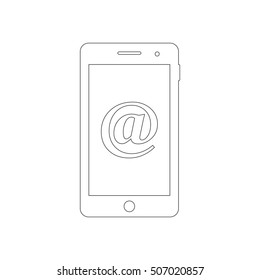 Smartphone outline icon with email post sign. Vector design template.
