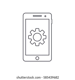 Smartphone outline icon with gear setting sign. Vector design template.