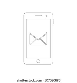 Smartphone outline icon with message sms symbol. Vector design template.