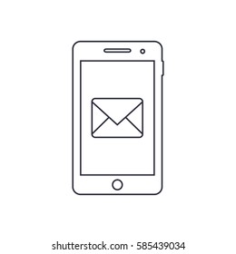 Smartphone outline icon with message sms symbol. Vector design template.