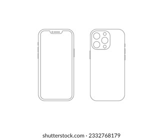 Smartphone outline icon. Mobile or cell phone screen frame design. Outline drawing thin frame trendy smartphone. Elegant thin line style cellphone design. eps 10. isolated on white background.