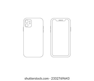 Smartphone outline icon. Mobile or cell phone screen frame design. Outline line drawing modern smartphone. Elegant thin stroke line style design. isolated on white background . eps 10. 