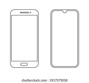 Smartphone outline icon mobile mockup. Wireframe front line vector cellphone