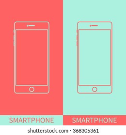 Smartphone outline icon on two coloured background. Mobile phone mock up. Cellphone mockup. Perfect for application demo. Linear design. Isolated vector illustration.


