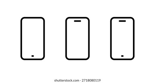 Conjunto de iconos de contorno de teléfono inteligente. Símbolo de línea de teléfono móvil. Signo de dispositivo móvil. Trazo editable