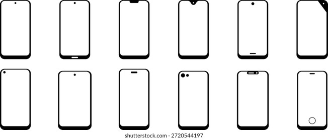 Smartphone outline icon set, Mobile device mockup pack, Phone screen collection