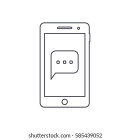 Smartphone outline icon with speech bubble chat sign. Vector design template.