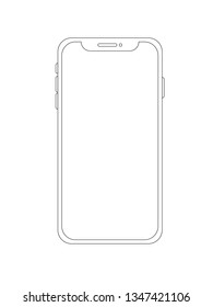 Smartphone Outline, Mobile Phone Isolated On White Background