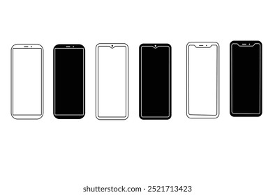 Smartphone outline set. Mobile phone mockup. Mobile phone. Vector