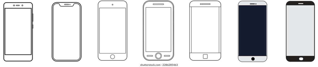 Smartphone outline set Phone. Mobile phone Vector Smartphone seven outline set Mobile phone Vector illustration.