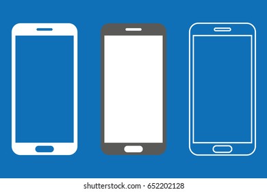 Smartphone outline vector eps10. Mobile phone vector on blue background.