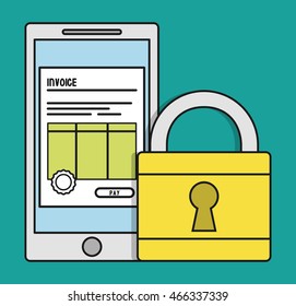 smartphone padlock document paper invoice payment icon. Flat and Colorful illustration. Vector graphic