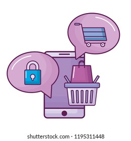 smartphone with padlock and ecommerce icons