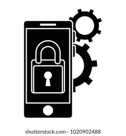 smartphone with padlock and gears