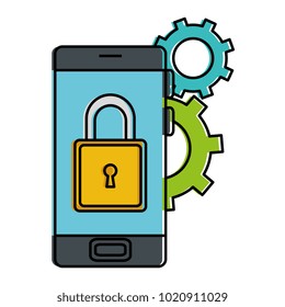 smartphone with padlock and gears