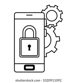 smartphone with padlock and gears