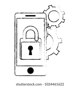 smartphone with padlock and gears