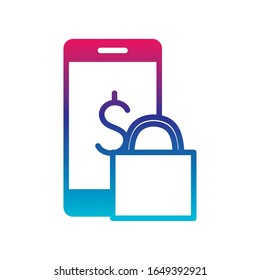 smartphone and padlock gradient line style icon of money financial item banking commerce market payment buy currency accounting and invest theme Vector illustration
