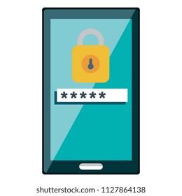 smartphone with padlock and password