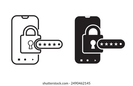 smartphone with padlock and password. black Lock and pin code entry. Security and safety. Cyber Privacy concept. Cartoon creative icon set design for web and app isolated on white background