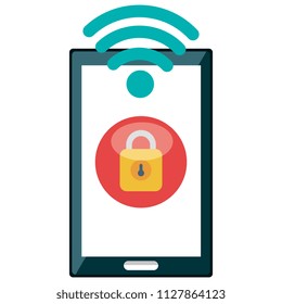 smartphone with padlock and wifi signal