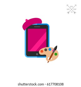 Smartphone with Painter Hat Icon