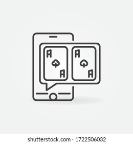 Smartphone with Pair of Aces linear minimal concept vector icon or sign