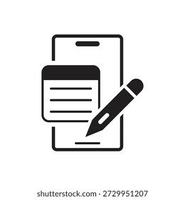 Smartphone con documento de papel y icono de glifo de pluma