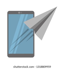 Smartphone and paper plane flying