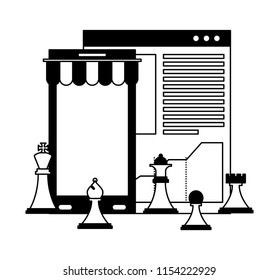 smartphone with parasol and chess pieces