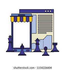 smartphone with parasol and chess pieces