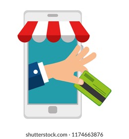 smartphone with parasol and credit card