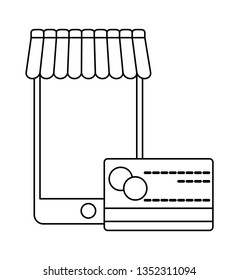 smartphone with parasol and credit card