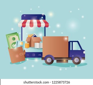smartphone with parasol ecommerce icons