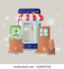 smartphone with parasol ecommerce icons