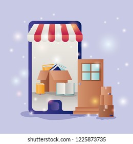 smartphone with parasol ecommerce icons