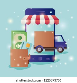 smartphone with parasol ecommerce icons