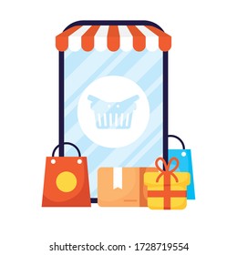 smartphone with parasol and icons ecommerce vector illustration design