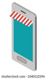 smartphone with parasol isometric icon