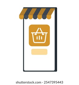 smartphone with parasol and shopping basket mobile shop shopping online icon image vector illustration design