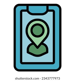 Vector de contorno de icono de seguimiento de paquetes Smartphone. Servicio de entrega. Color plano del mapa de servicios