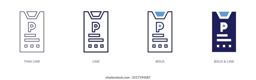 Smartphone-Parksymbol in 4 verschiedenen Stilen. Dünne Linie, Linie, Fett und Fette Linie. Duotone-Stil. Bearbeitbarer Strich.
