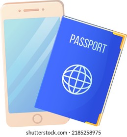 Smartphone With Pasport. Online Booking Concept. Stock Vector Illustration Isolated On White Background.