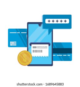 smartphone with password and credit card vector illustration design