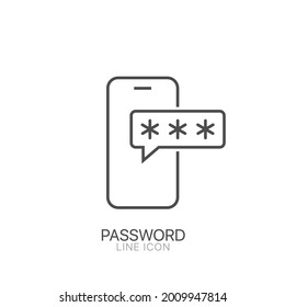 Smartphone with password field vector line icon. Editable stroke