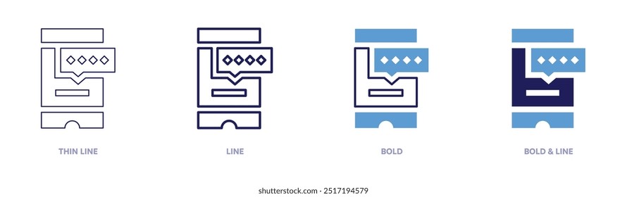 Smartphone password icon in 4 different styles. Thin Line, Line, Bold, and Bold Line. Duotone style. Editable stroke.
