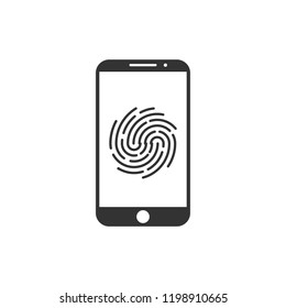 Smartphone password icon. Fingerprint icon. Vector illustration, flat design.